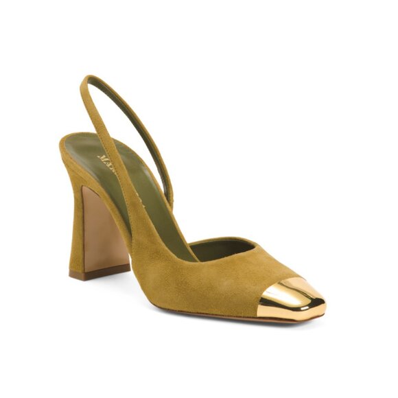 MARIA LUCA Khaki Made In Italy Suede Slingback Heels With Cap Toe - Picture 1 of 2